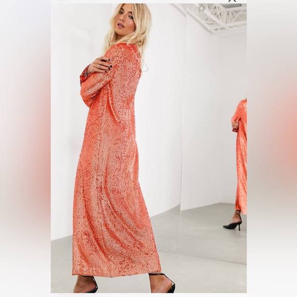 Red sequin ASOS dress size 4 maxi with slit - Picture 7 of 9